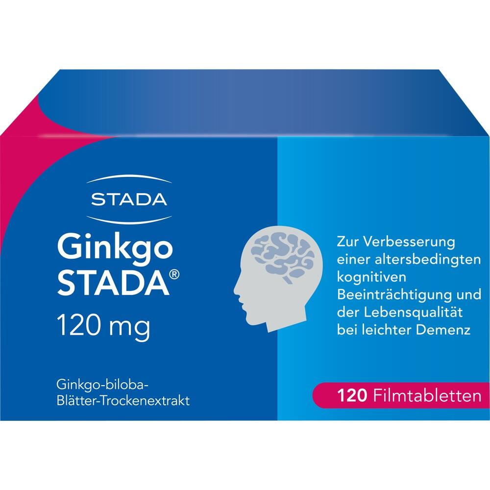 Verpackung von Ginkgo STADA Tabletten zur Unterstützung der geistigen Gesundheit.