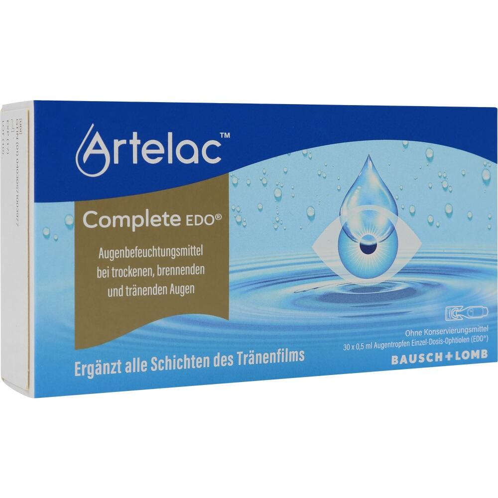 Verpackung von Artelac Augentropfen f&uuml;r trockene, brennende und tr&auml;nende Augen.