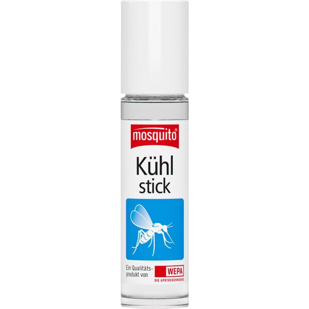 Ein K&uuml;hlstick f&uuml;r M&uuml;ckenstiche mit blauer Verpackung und wei&szlig;em Deckel.
