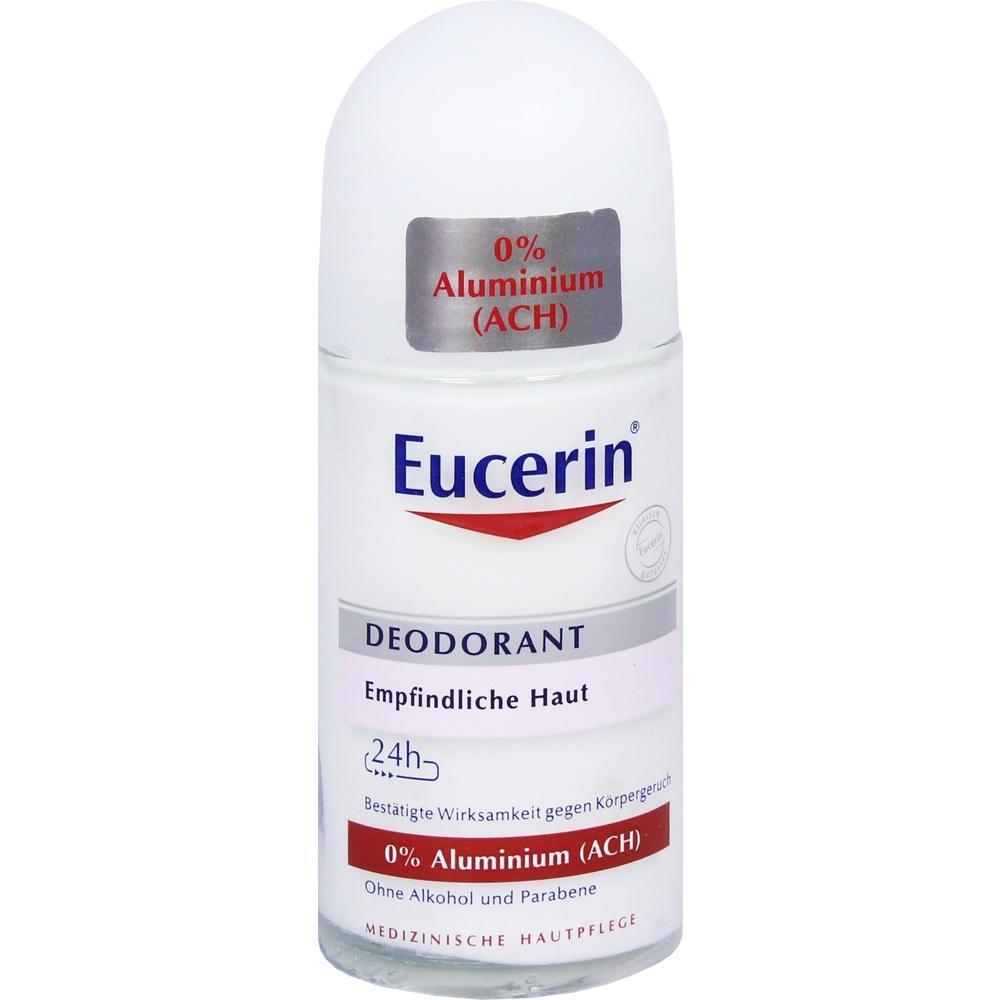 Deodorant für empfindliche Haut ohne Aluminium in einer weißen Flasche.