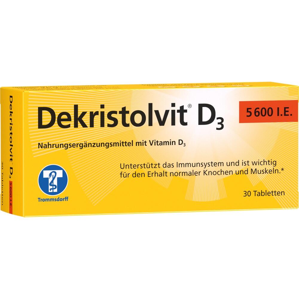 Gelbe Packung mit Vitamin D3 Tabletten zur Unterstützung des Immunsystems.