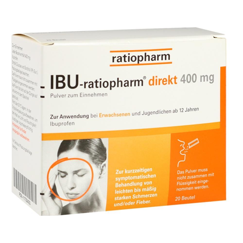 Eine Packung Schmerzmittel mit der Aufschrift "IBU-ratiopharm direkt 400 mg".