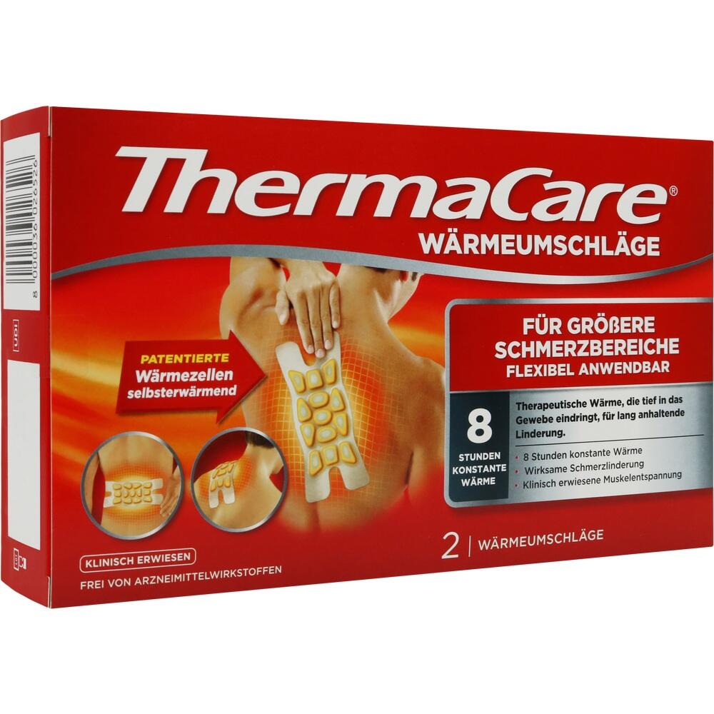 Rote Verpackung von selbstwärmenden ThermaCare-Auflagen für größere Schmerzbereiche.