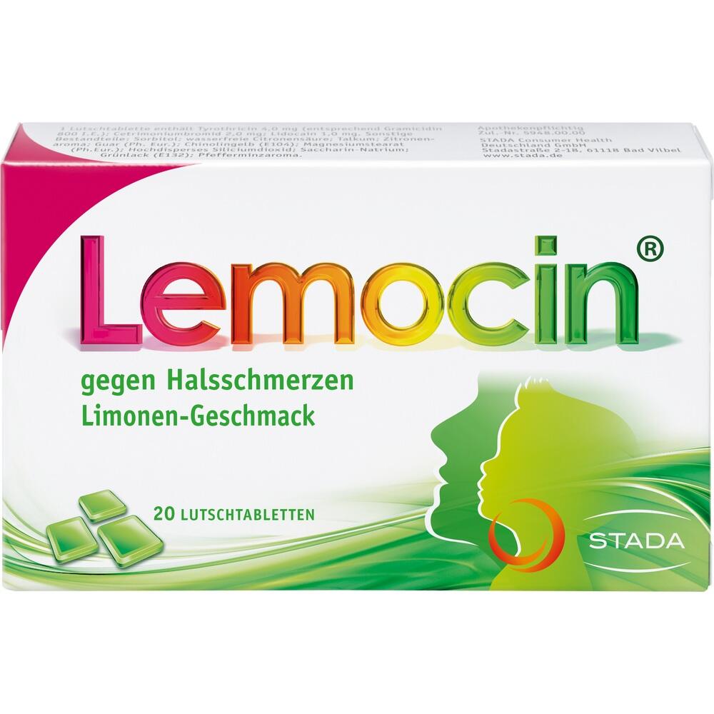Verpackung von Lutschtabletten gegen Halsschmerzen, Geschmack Limone.