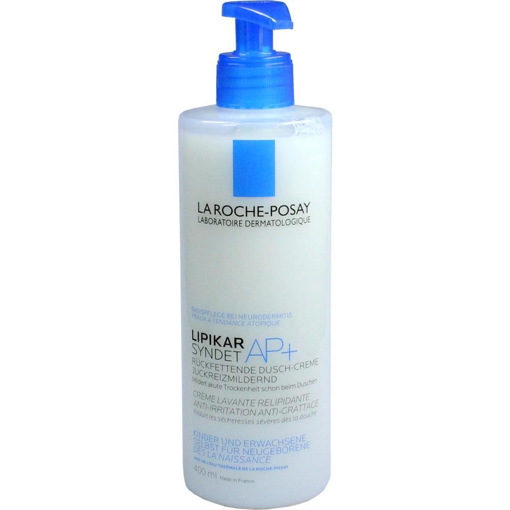 Duschcreme-Flasche mit blauem Pumpspender von La Roche-Posay.