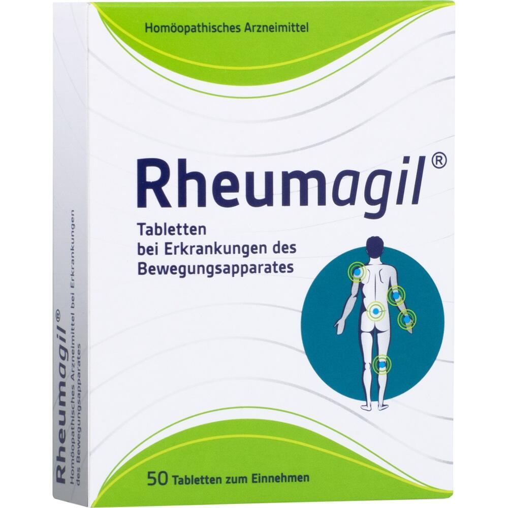 Eine Medikamentenschachtel mit der Aufschrift "Rheumagil" f&uuml;r den Bewegungsapparat.