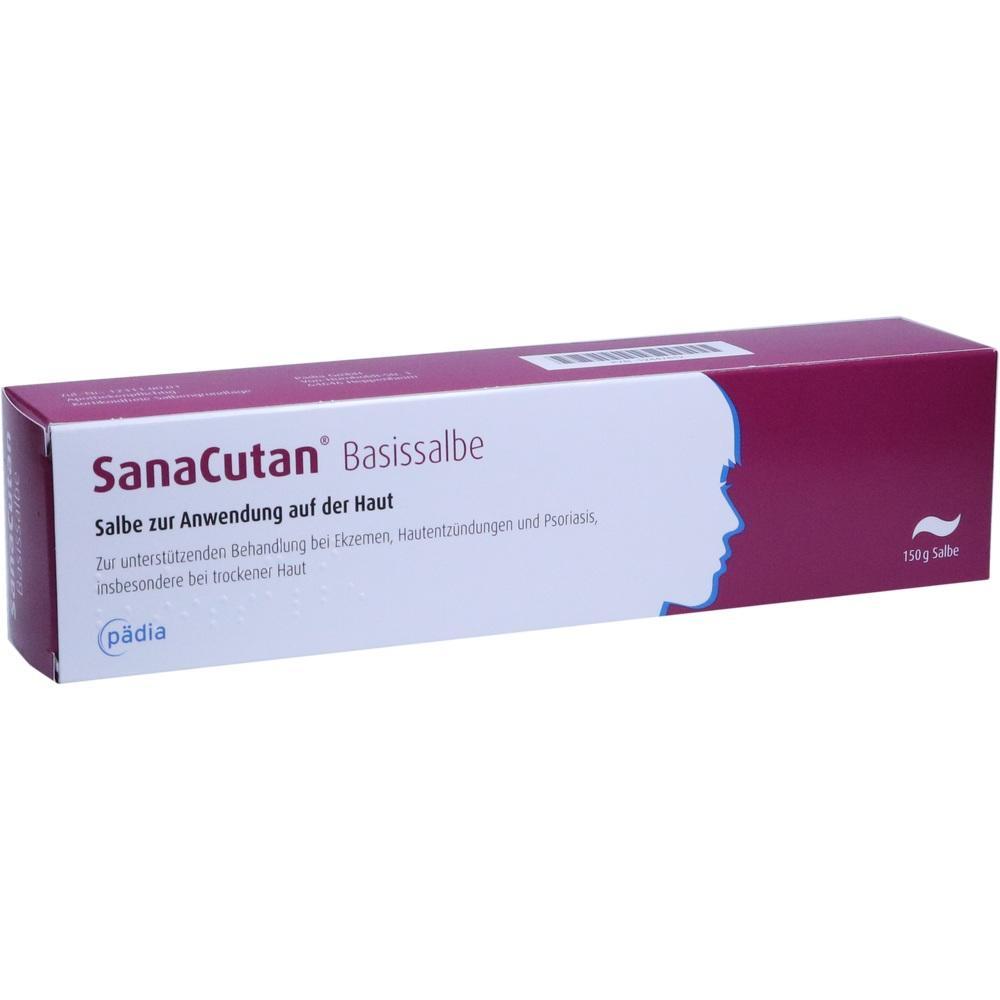 Eine Packung mit SanaCutan Basissalbe zur Hautpflege.