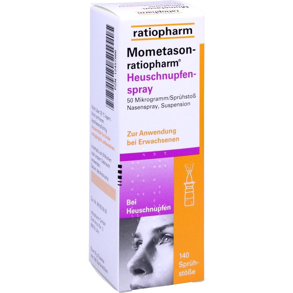Eine Packung Mometason-Ratiopharm Heuschnupfenspray für Erwachsene.