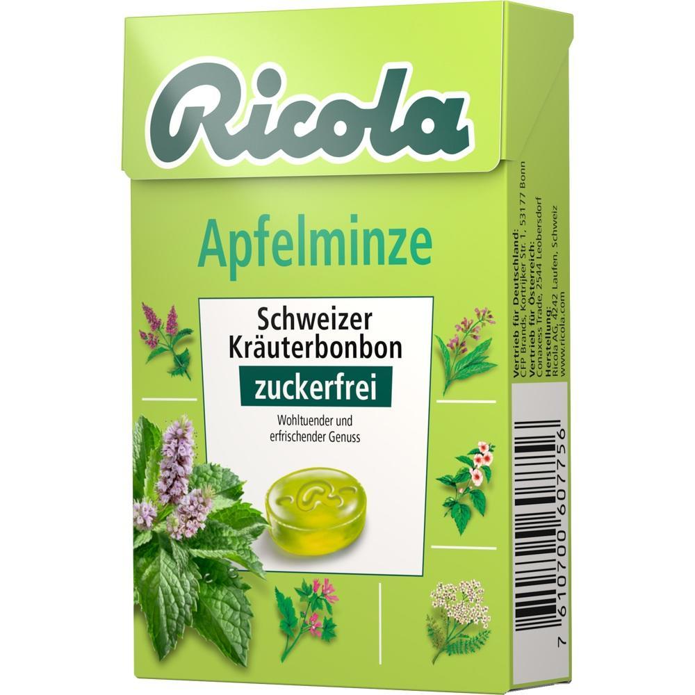 Gr&uuml;ne Packung Ricola Bonbons mit Apfelminzgeschmack und Kr&auml;utern.