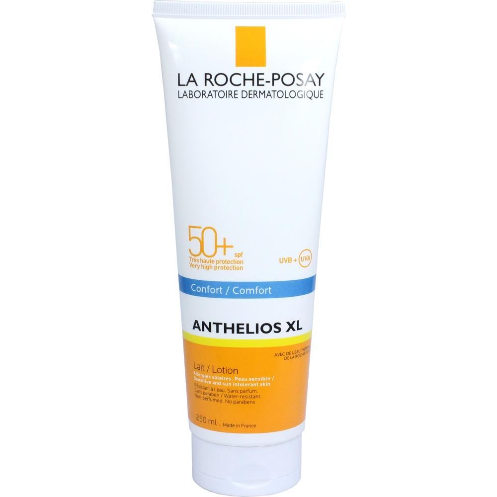 Eine wei&szlig;e Tube Sonnencreme mit LSF 50+ steht aufrecht.