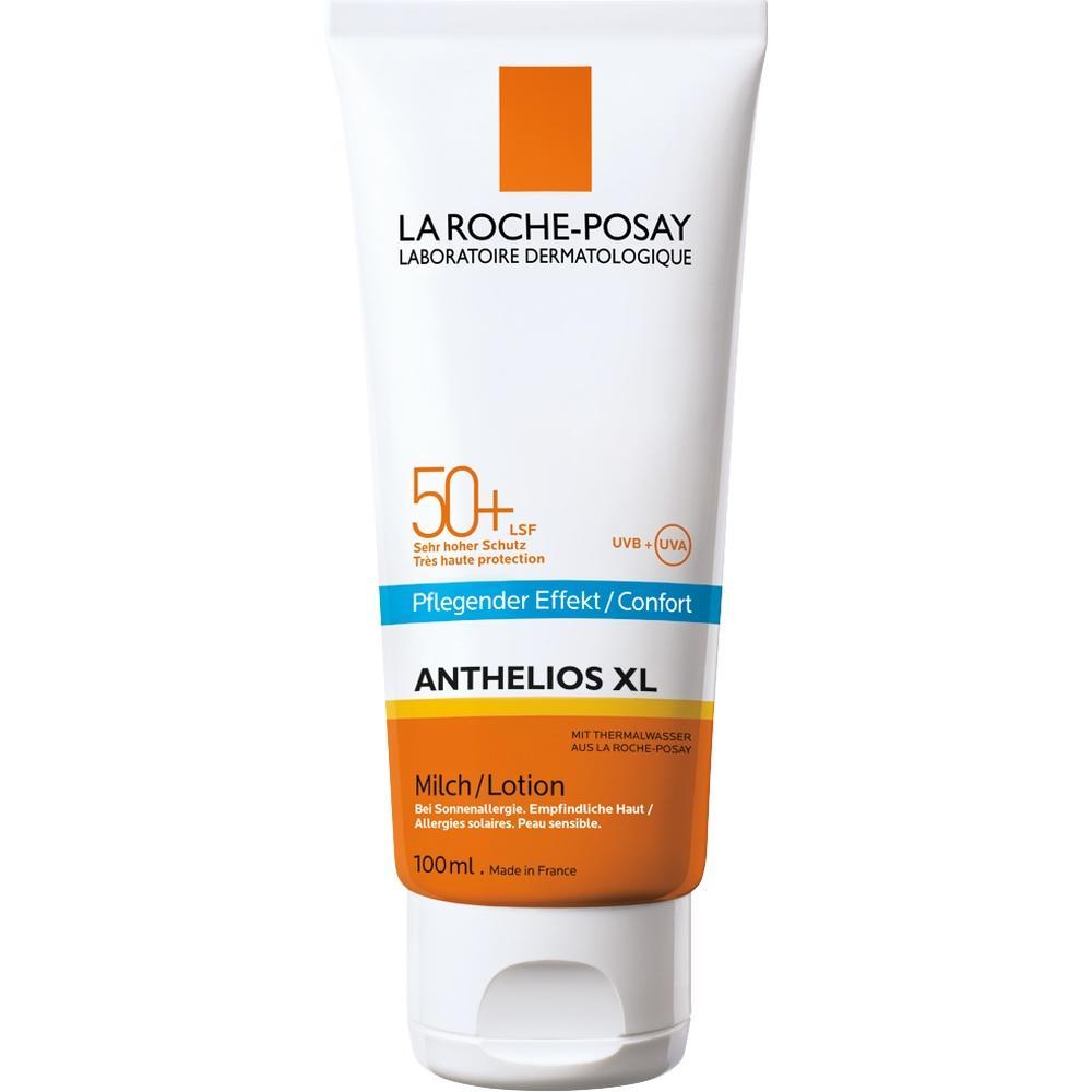 Wei&szlig;e Sonnencreme-Tube mit orangener Kappe, LSF 50+, 100 ml.