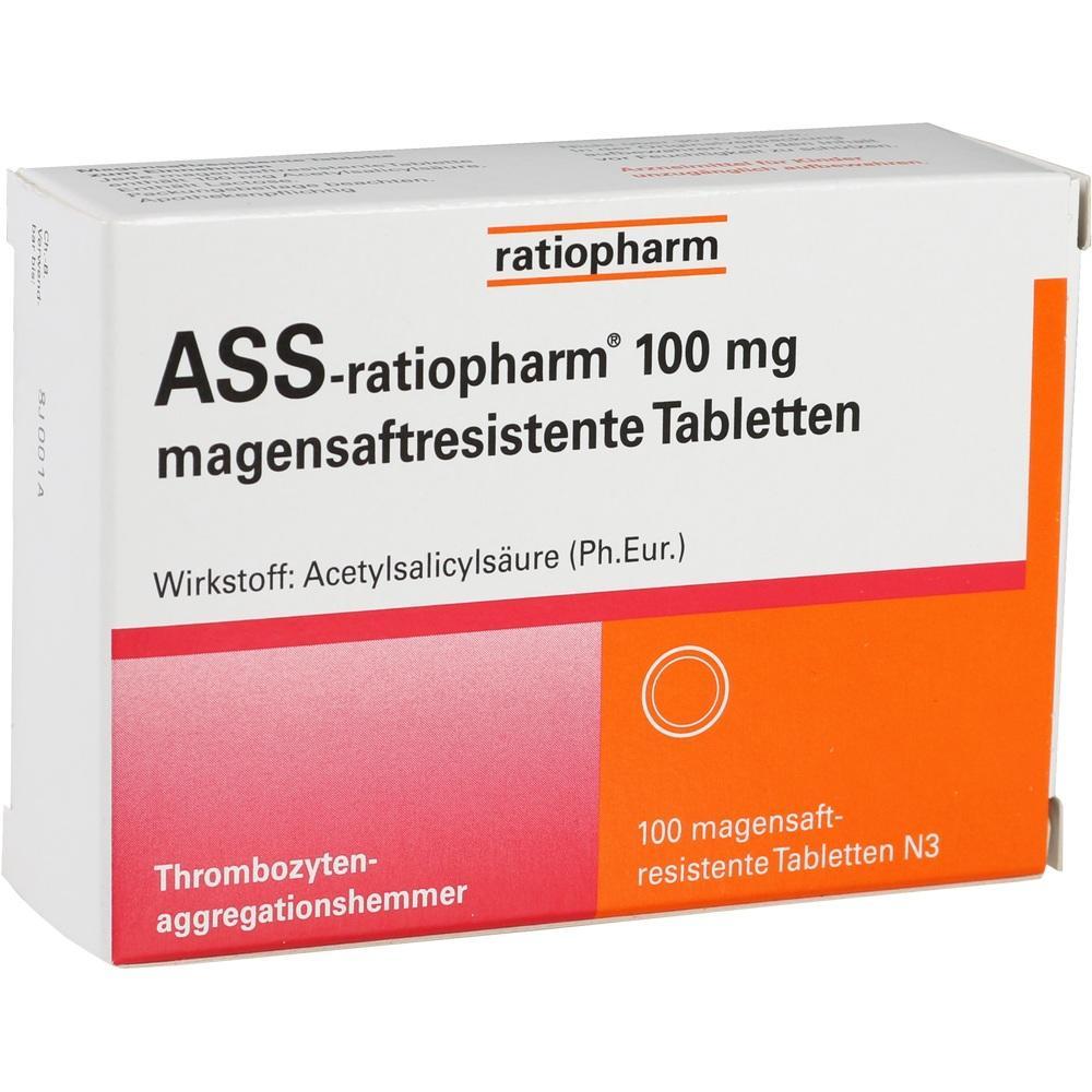 Eine Medikamentenverpackung für magensaftresistente Tabletten, 100 mg.