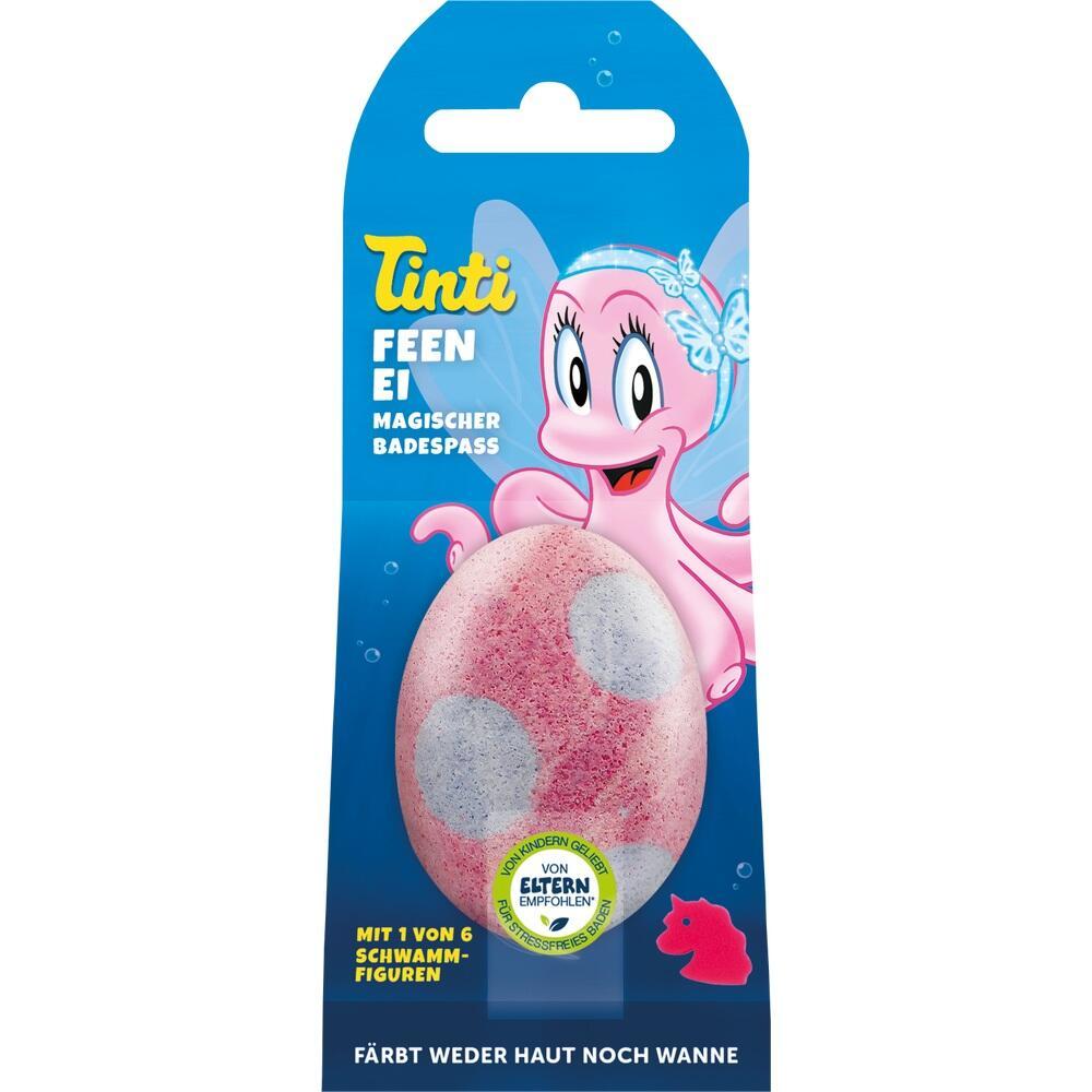 Blaue Verpackung mit rosa Feen-Oktopus und einem bunten Badeei.