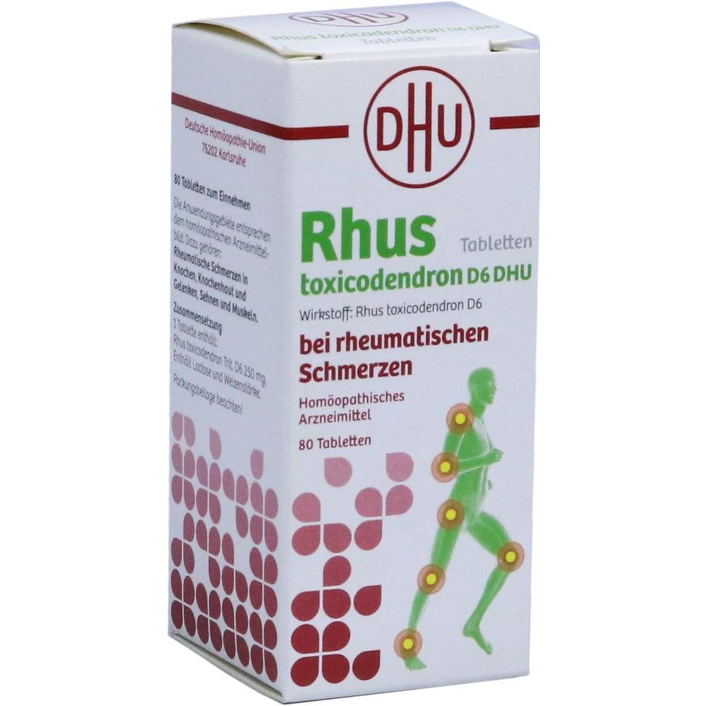 Eine Packung homöopathischer Tabletten gegen rheumatische Schmerzen.
