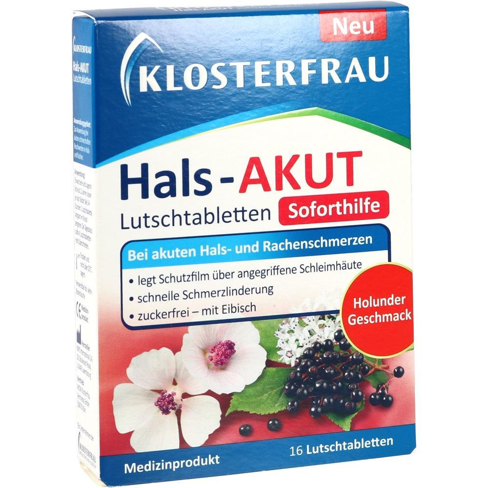 Packung von Hals-AKUT Lutschtabletten mit Holunder-Geschmack zur Schmerzlinderung.
