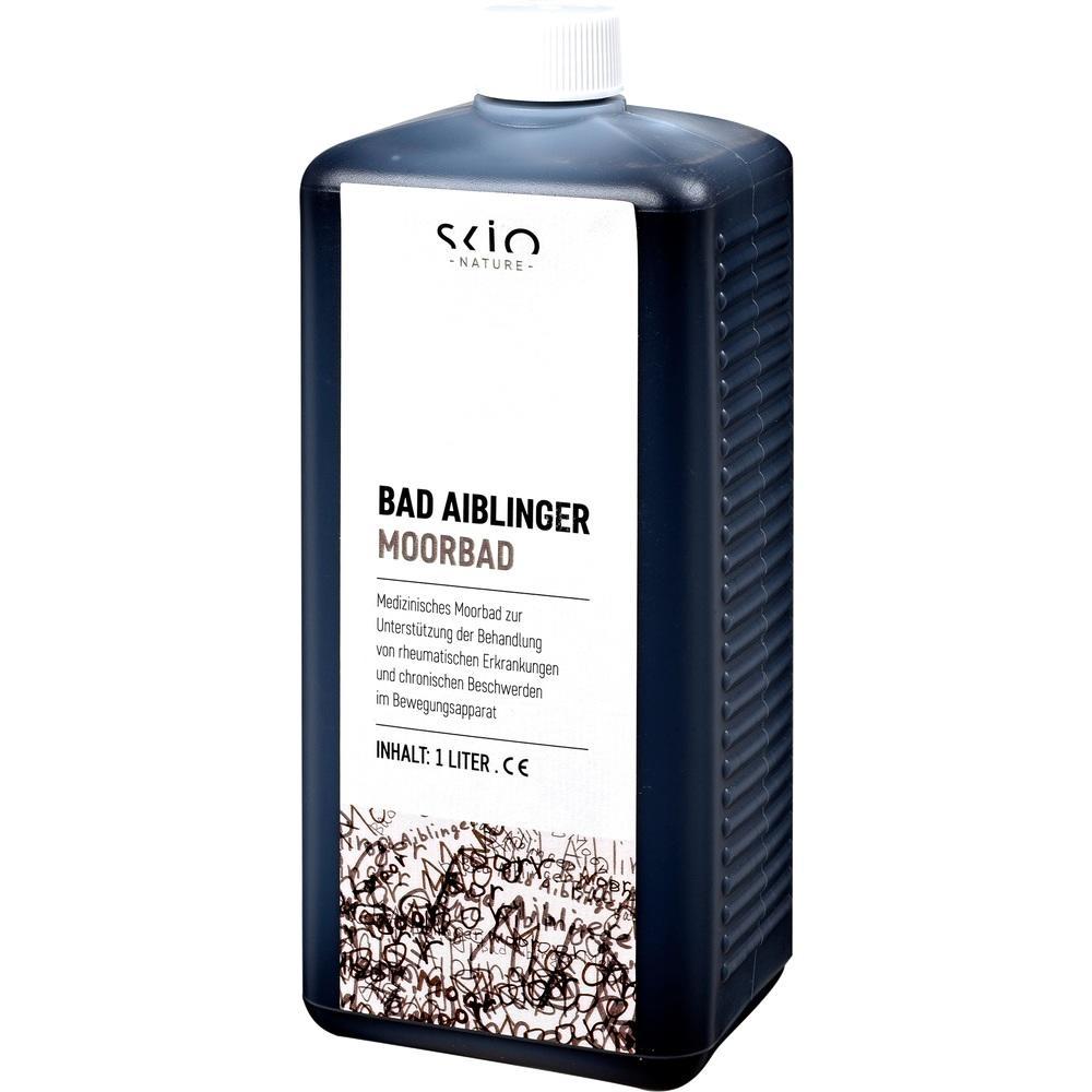 Eine Flasche mit Bad Aiblinger Moorbad zur Behandlung von rheumatischen Beschwerden.