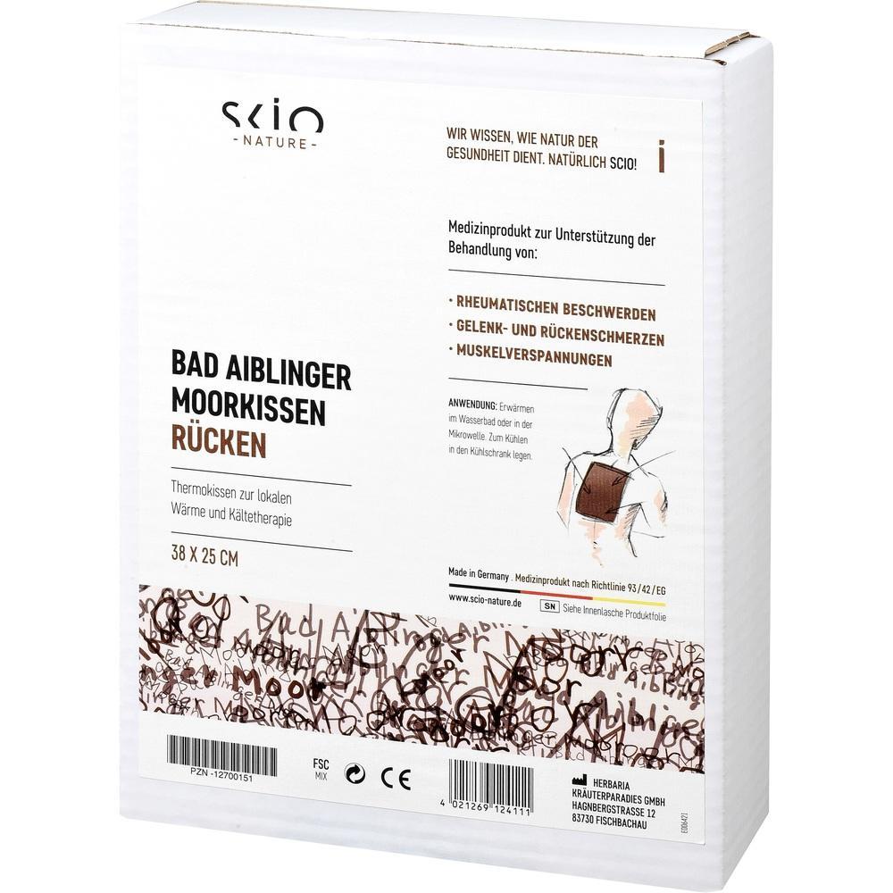 Verpackung f&uuml;r ein W&auml;rmekissen zur Behandlung von R&uuml;ckenschmerzen.