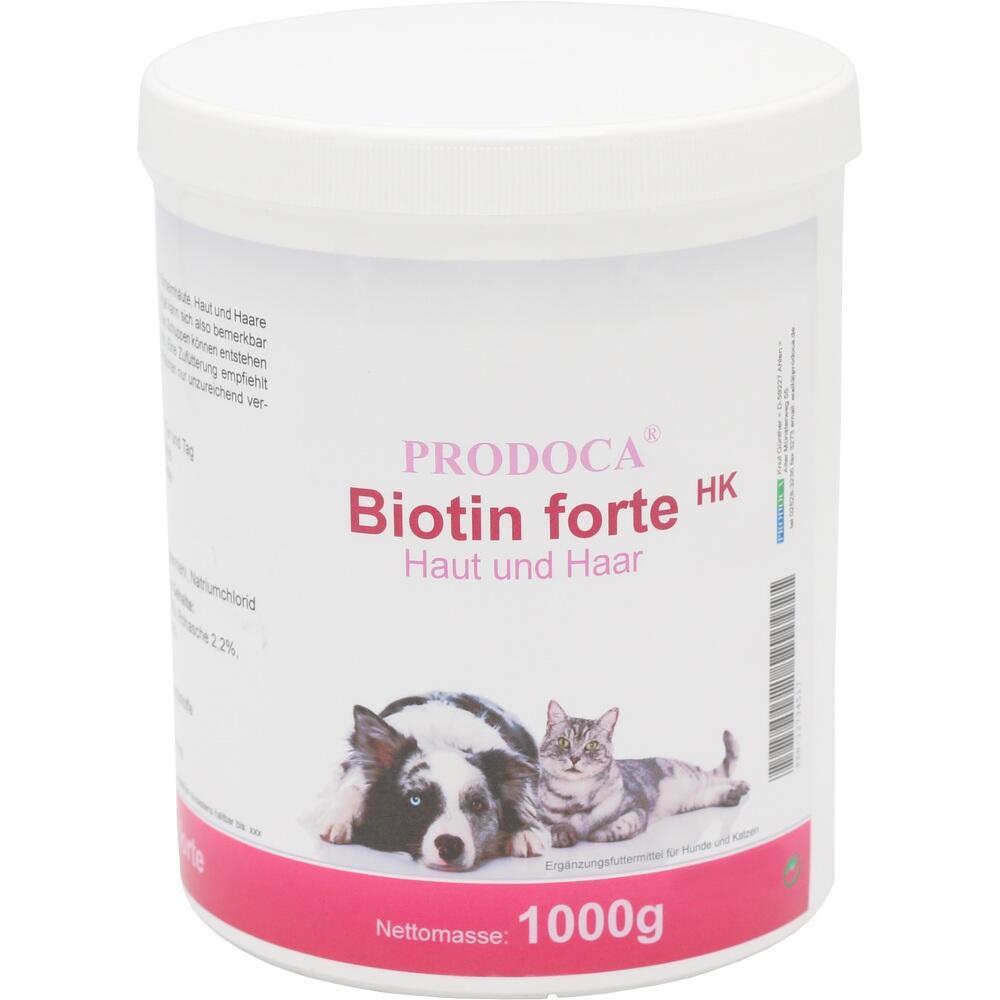 Ein wei&szlig;er Beh&auml;lter mit Biotin-Pulver f&uuml;r Hunde und Katzen.