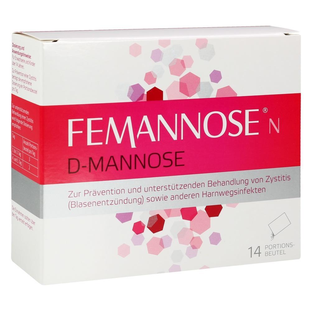 Eine Packung Femannose D-Mannose zur Linderung von Blasenentzündungen.