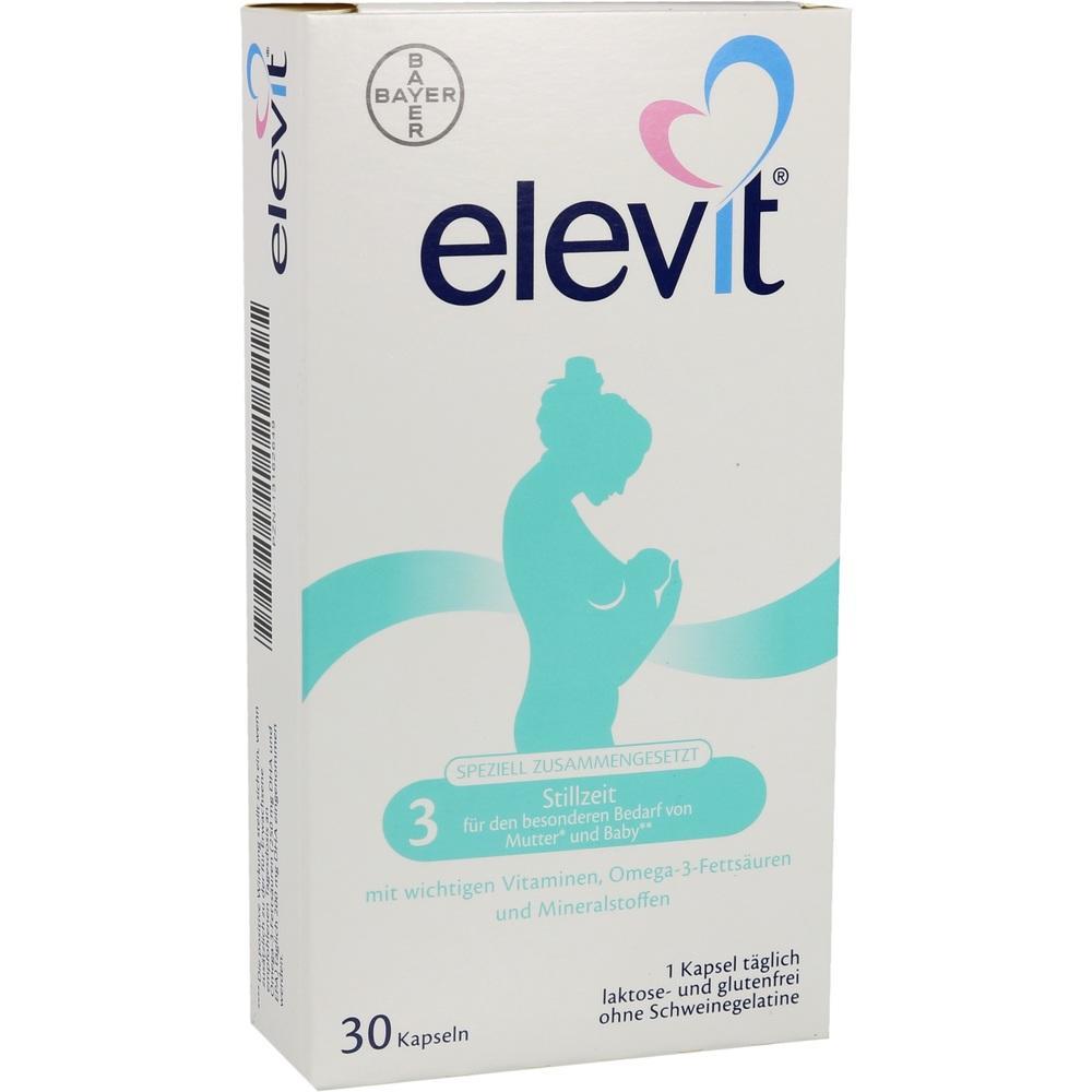 Eine Verpackung von Elevit-Kapseln für Stillzeit mit Vitaminen und Mineralien.