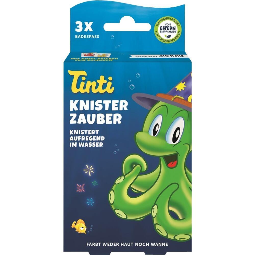 Verpackung mit einem grünen, fröhlichen Oktopus und der Aufschrift "Knisterzauber".
