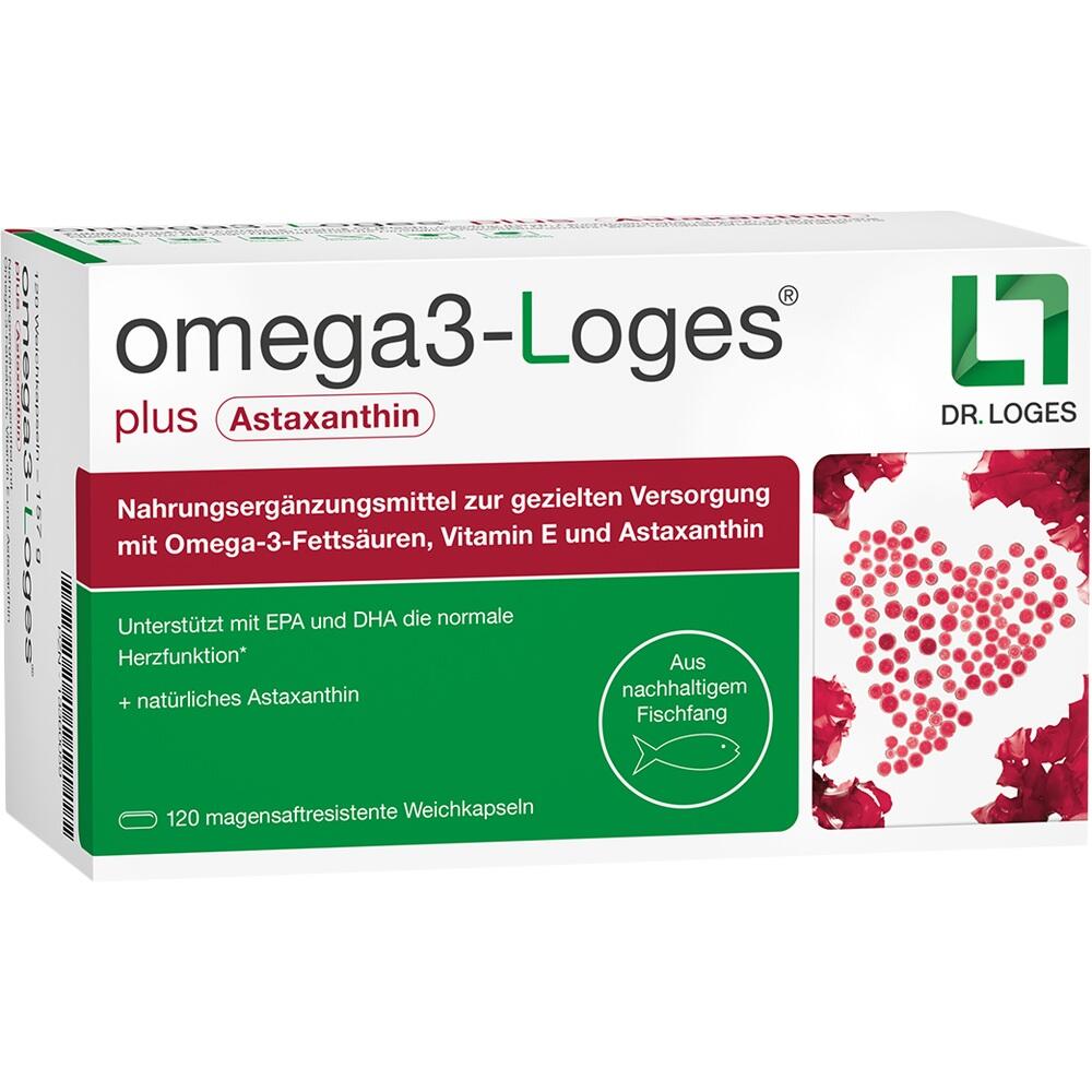 Verpackung von Omega-3-Kapseln mit Astaxanthin und Vitamin E zur Unterst&uuml;tzung der Herzfunktion.