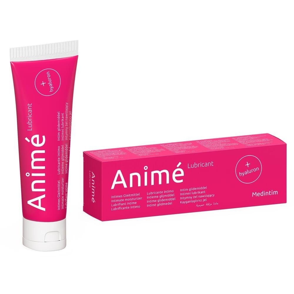 Eine pinke Tube und Schachtel von Gleitmittel mit der Aufschrift "Anim&eacute;".