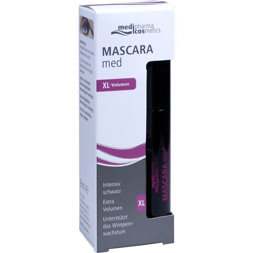 Schwarze Mascara-Verpackung mit der Aufschrift "XL-Volumen" und "Intensiv schwarz".