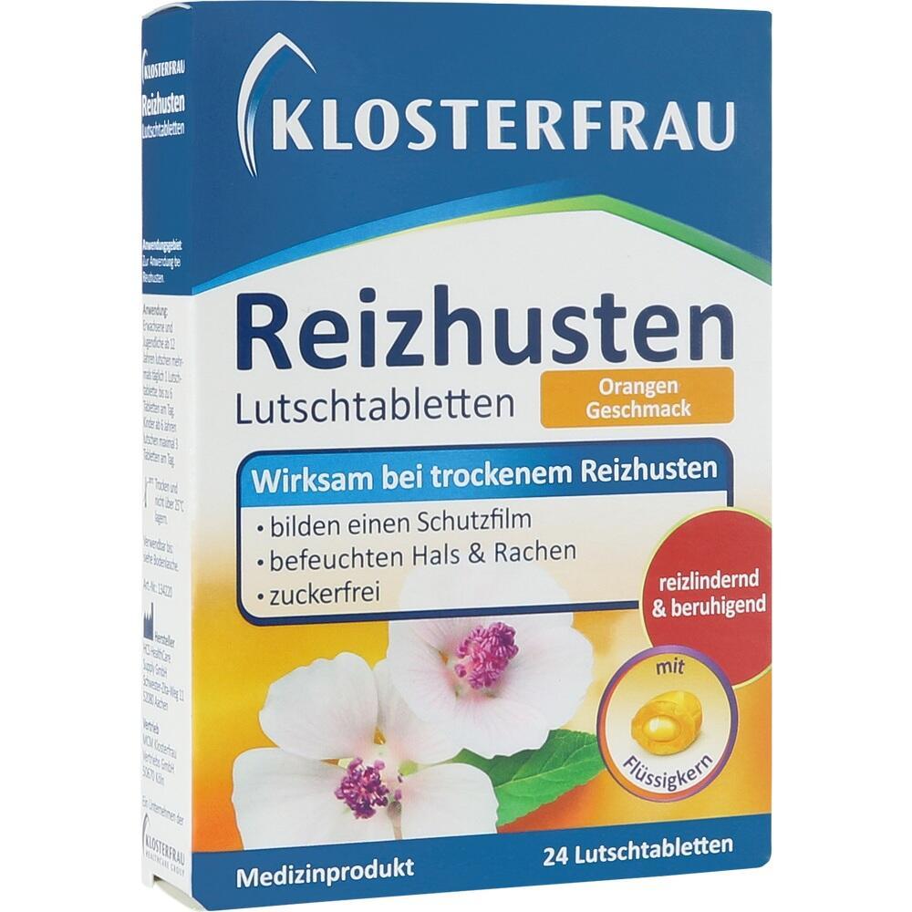 Packung von Reizhusten-Lutschtabletten mit Orangengeschmack für trockenen Husten.