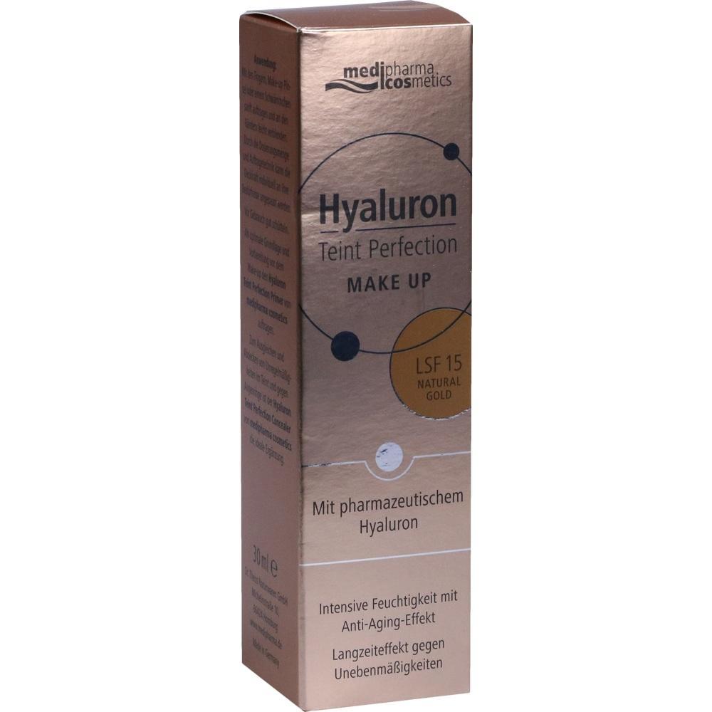 Bronzefarbene Make-up-Verpackung mit Hyaluron und LSF 15 f&uuml;r ein ebenm&auml;&szlig;iges Hautbild.