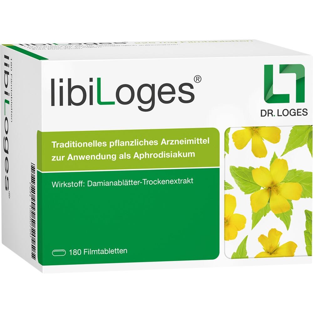 Eine Packung LibiLoges Tabletten mit gelben Blumen auf der Seite.