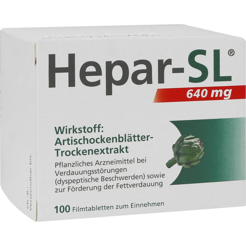 Verpackung von Hepar-SL mit Artischocken-Extrakt für die Verdauung.