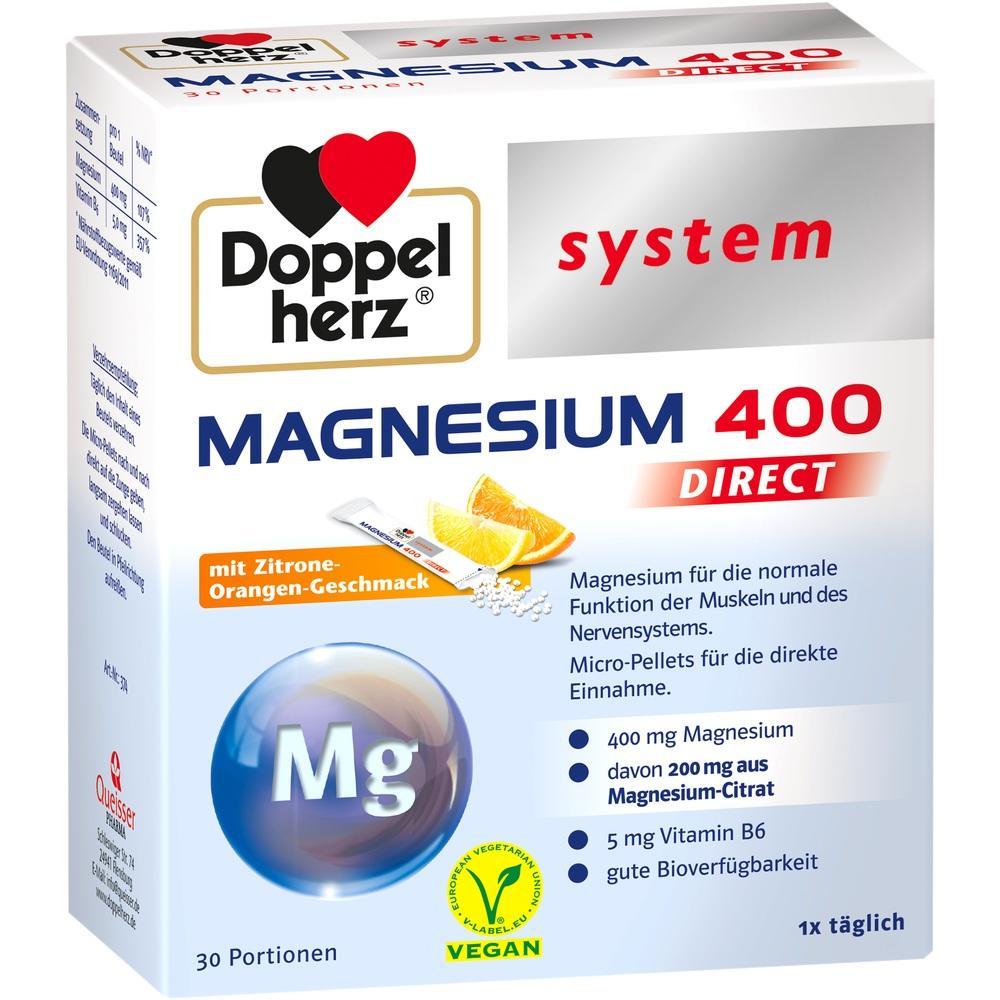 Packung von Magnesium 400 Direct mit Zitronen-Orangengeschmack.