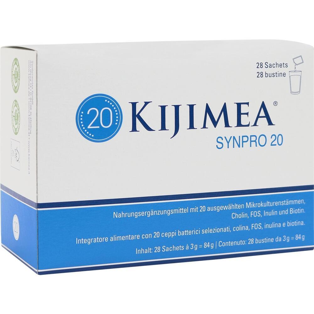 Eine weiße Verpackung mit der Aufschrift "Kijimea Synpro 20".
