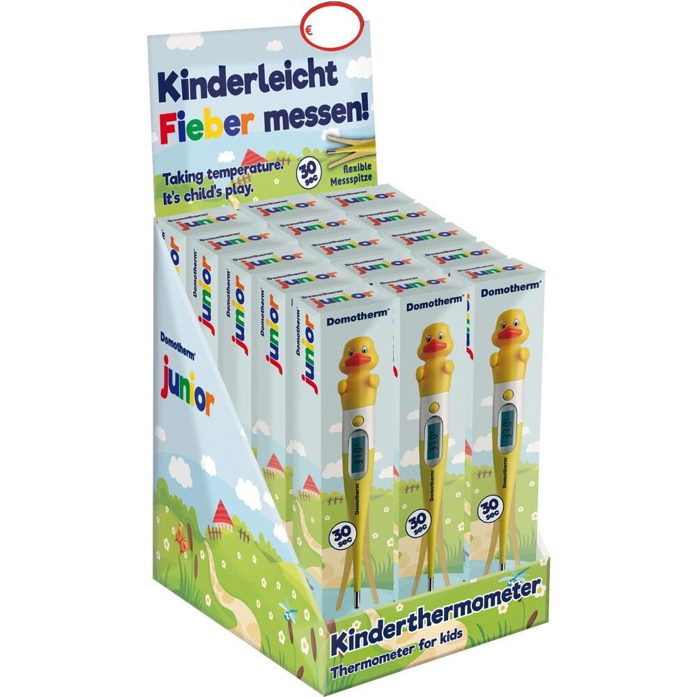 Ein Display zeigt Thermometer für Kinder mit einer gelben Badeente oben drauf.