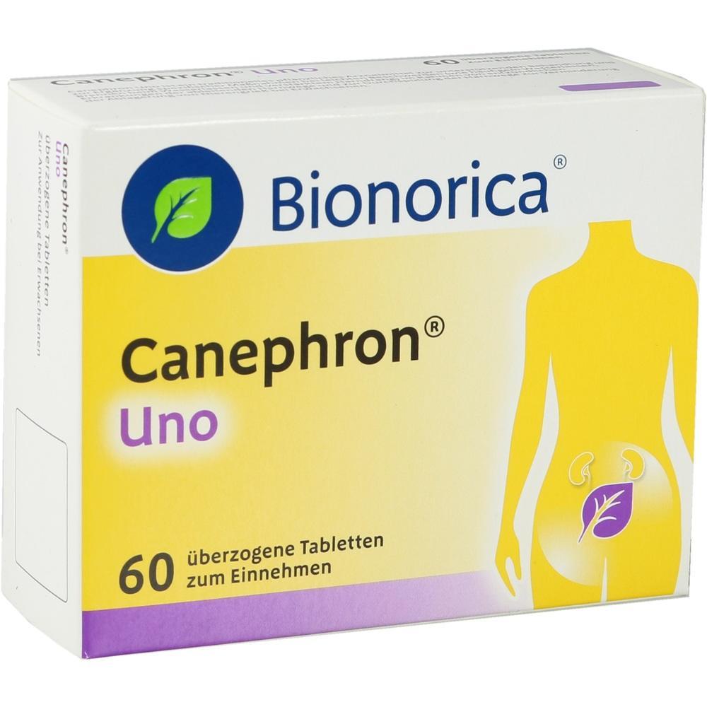 Packung von Canephron Uno mit 60 Tabletten zur Unterstützung der Blasengesundheit.