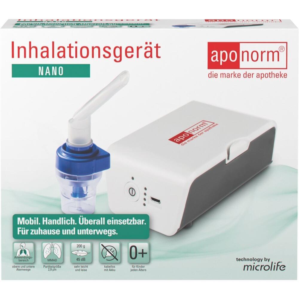 Auf dem Bild ist ein kompaktes Inhalationsgerät der Marke "aponorm" zu sehen.