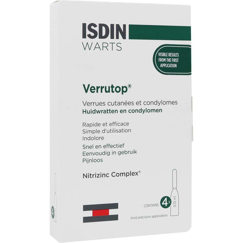 Eine wei&szlig;e Verpackung mit gr&uuml;ner Aufschrift f&uuml;r ein Warzenbehandlungsprodukt.