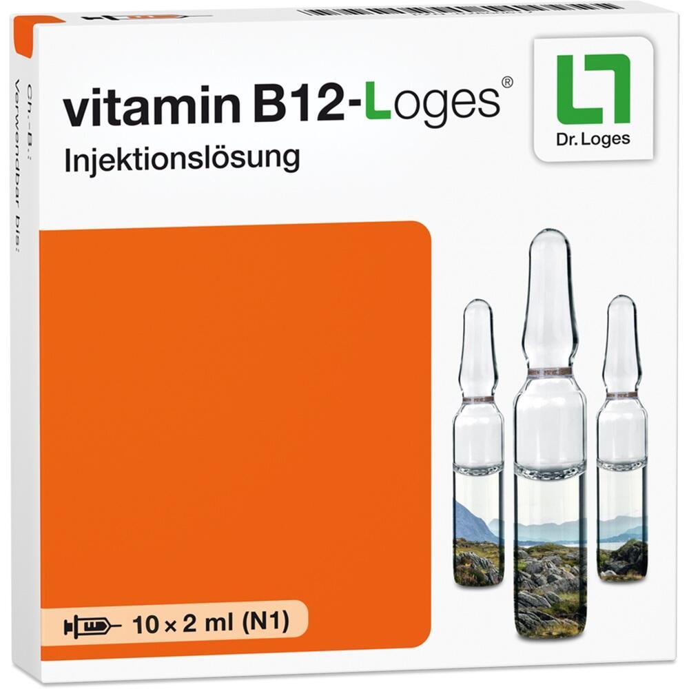 Eine Packung Vitamin B12-Injektionen mit drei Glasampullen.
