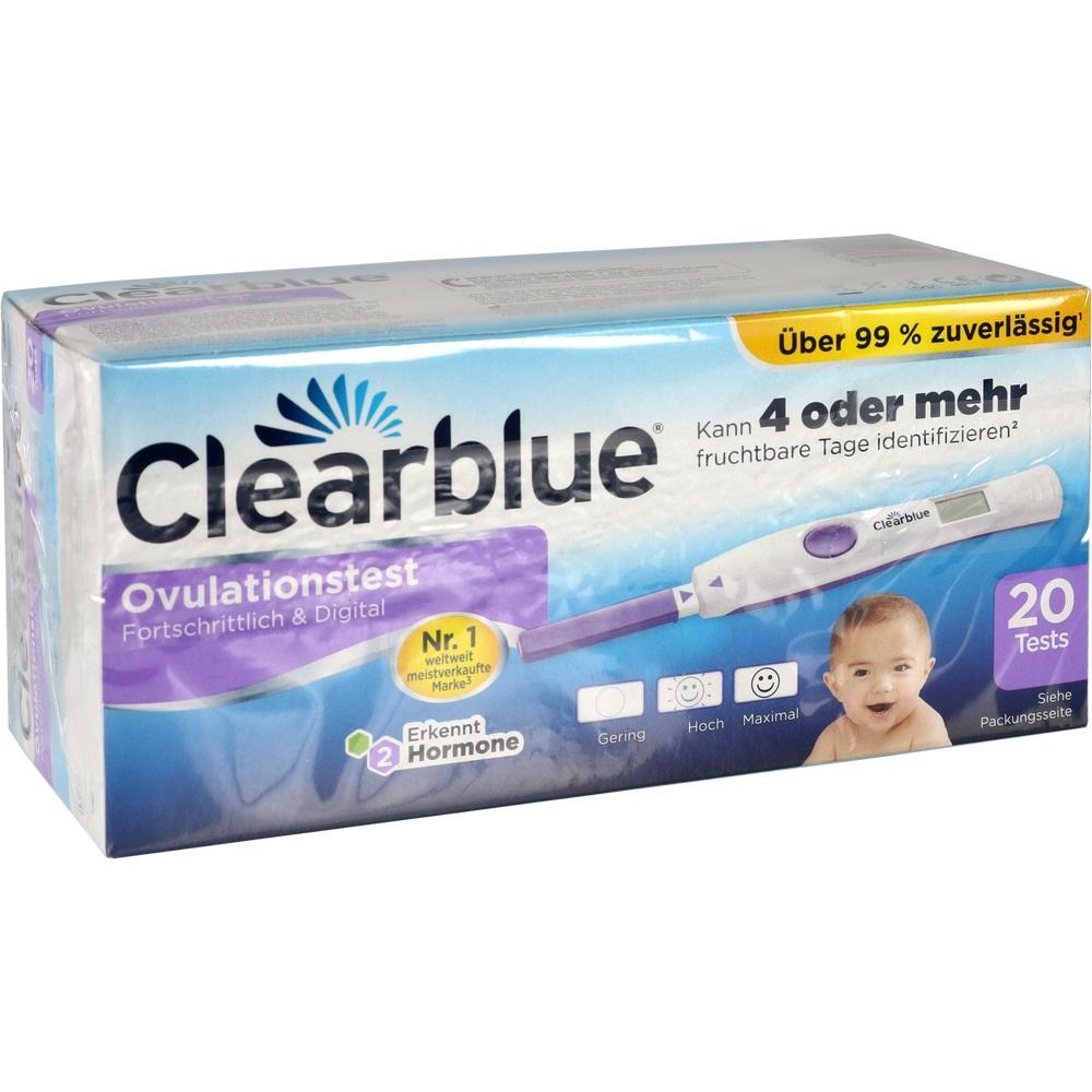 Verpackung eines digitalen Ovulationstests von Clearblue mit Bild eines Babys.