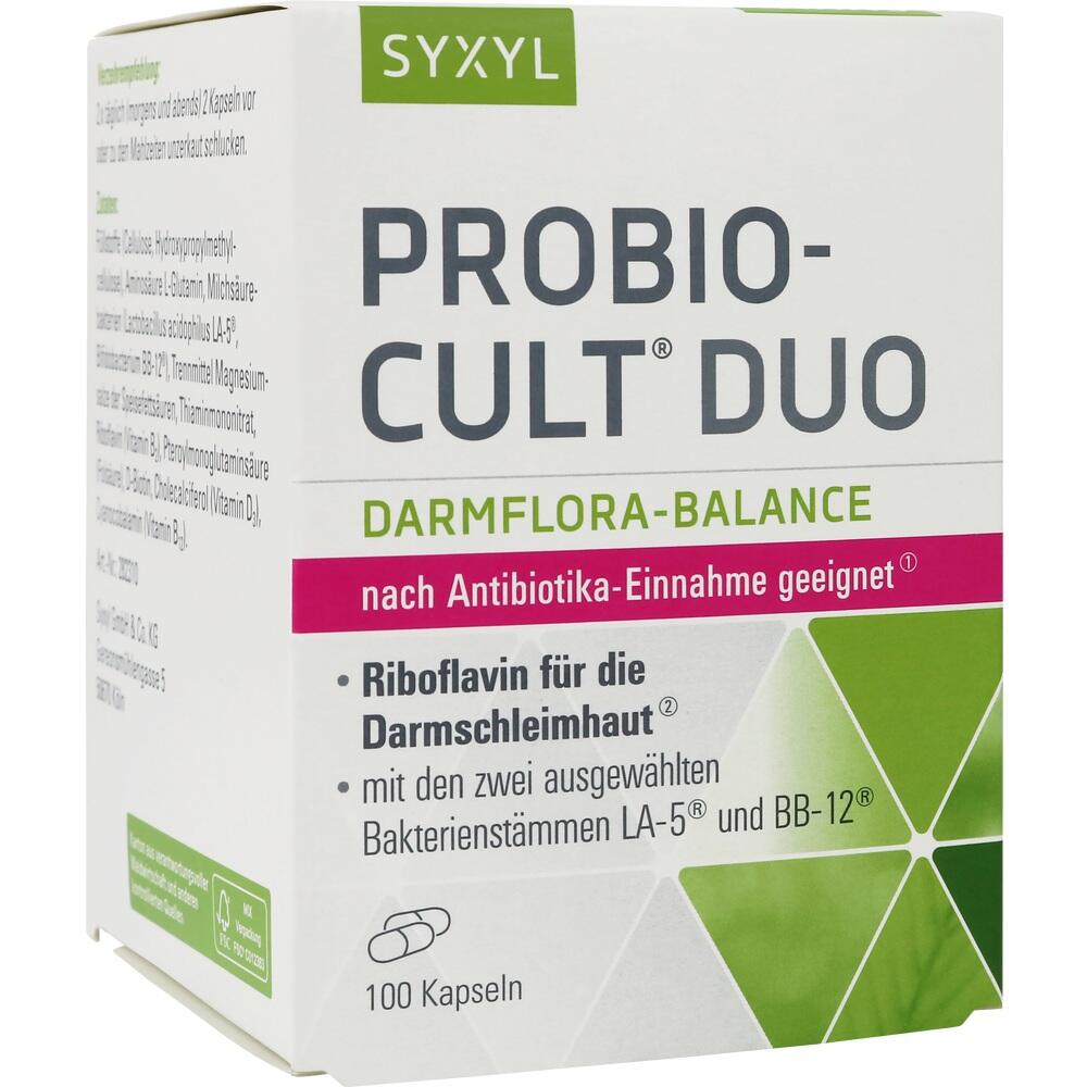 Weiße Verpackung eines Probiotikums mit dem Namen "PROBIO-CULT DUO".