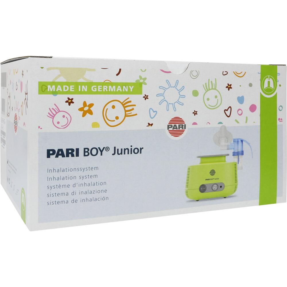 Die Verpackung zeigt ein Inhalationsger&auml;t f&uuml;r Kinder namens PARI BOY Junior.