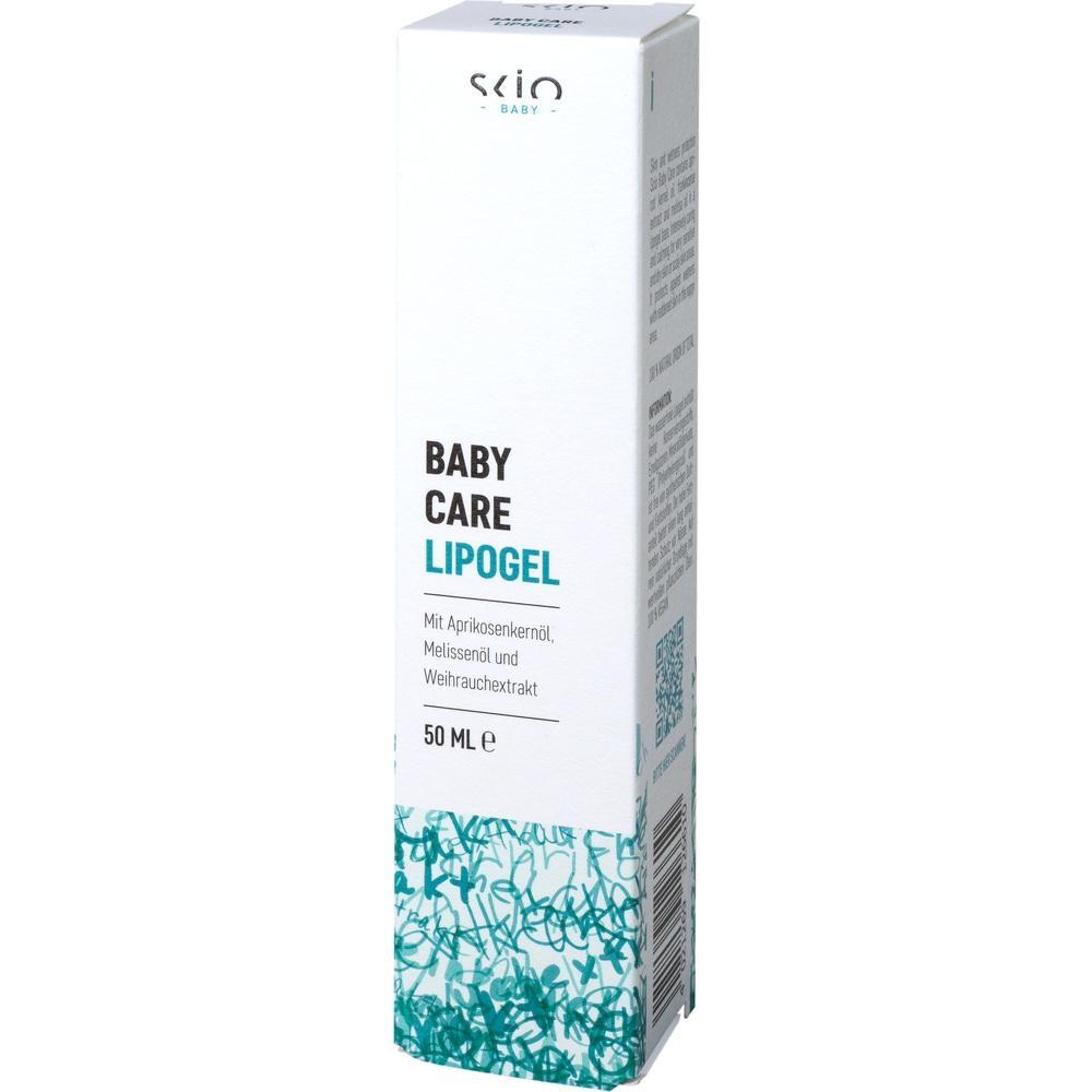 Wei&szlig;e Packung eines Baby-Lipogels mit blau-gr&uuml;nem Muster unten.