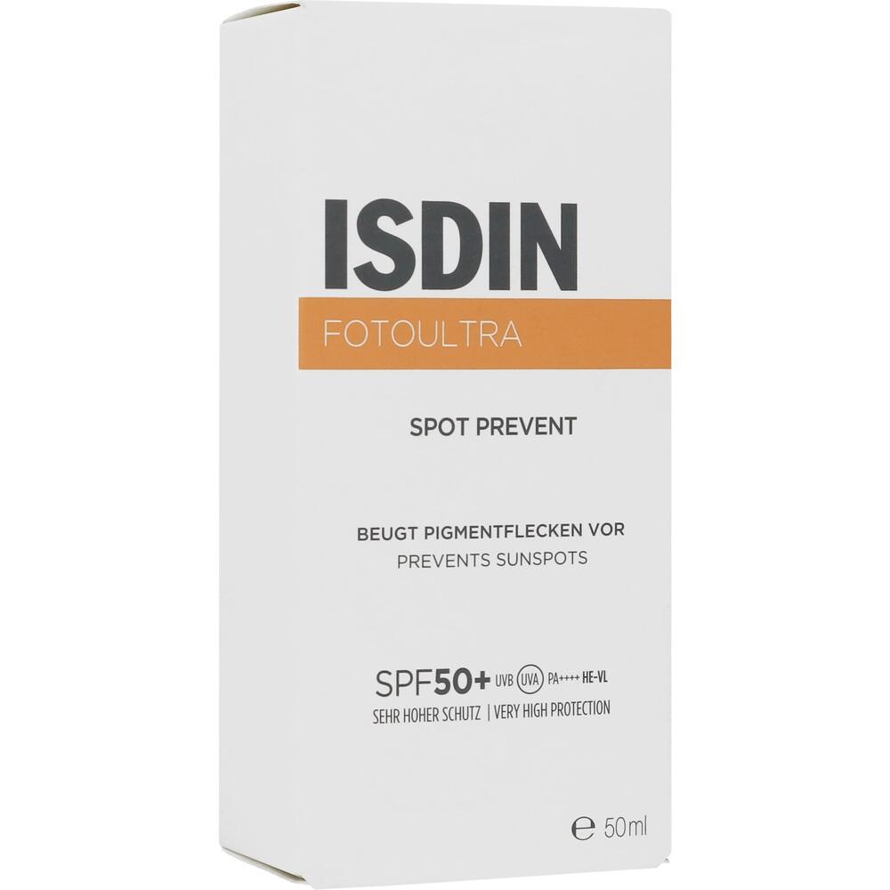 Wei&szlig;e Verpackung einer Sonnencreme gegen Pigmentflecken mit hohem Schutzfaktor.