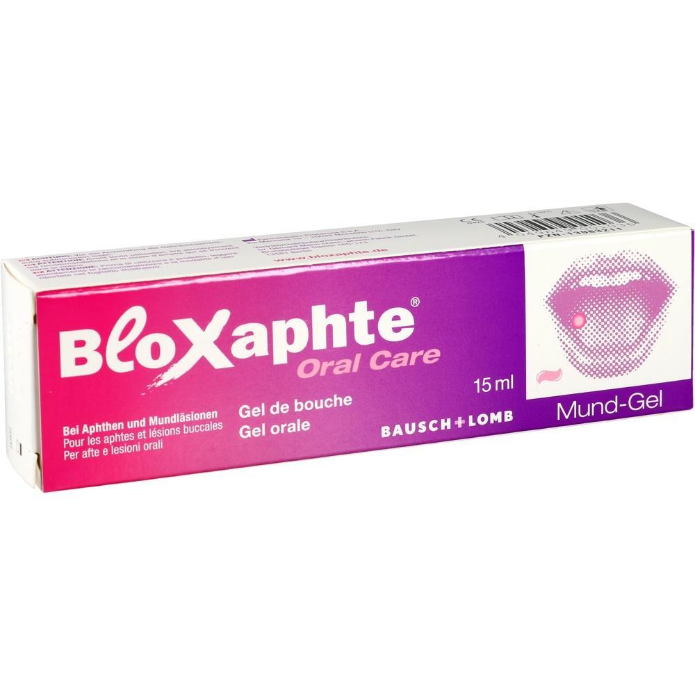 Eine violette Verpackung von Mund-Gel mit dem Namen BloXaphte.