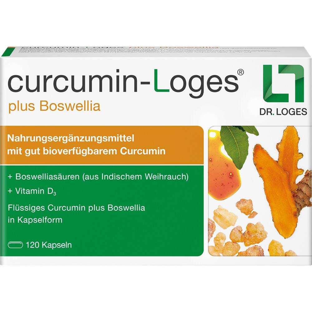 Verpackung von Curcumin-Loges mit Boswellia, ein Nahrungserg&auml;nzungsmittel in Kapselform.