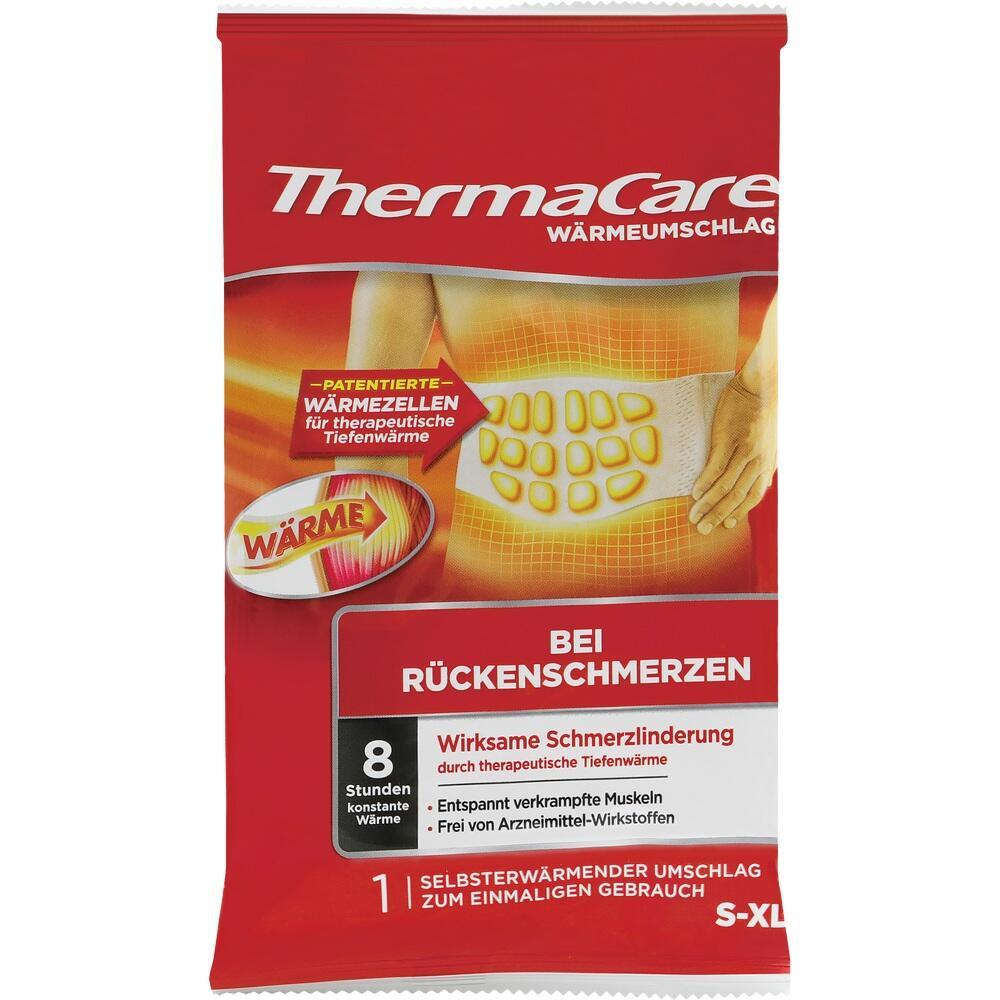 Rote Verpackung eines Wärmepads zur Linderung von Rückenschmerzen.