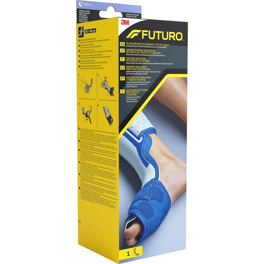 Gelbe Verpackung mit Fußbandage-Bild zum Tragen bei Plantarfasziitis in der Nacht.