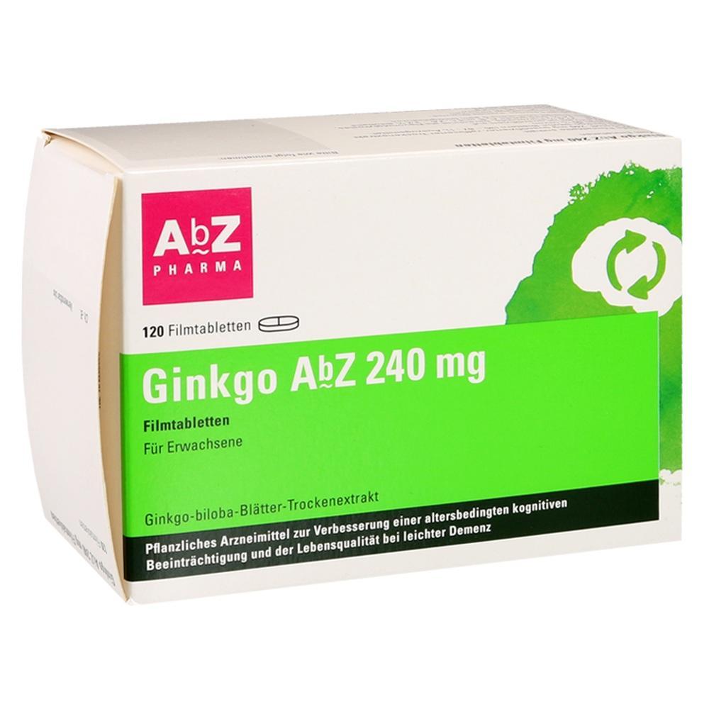 Eine Packung Ginkgo-Tabletten von AbZ Pharma mit 240 mg Dosierung.