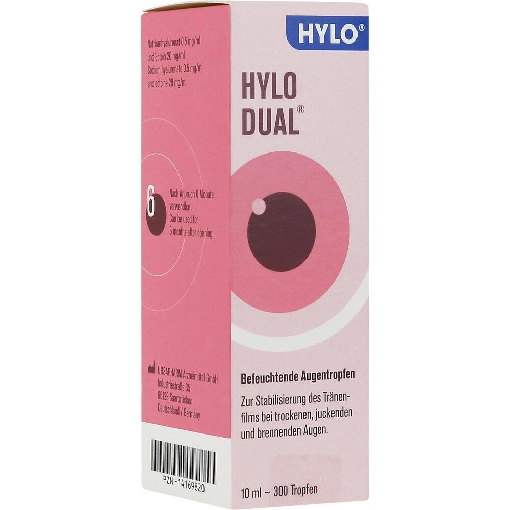Auf der Verpackung steht "HYLO DUAL" und zeigt ein stilisiertes Auge.